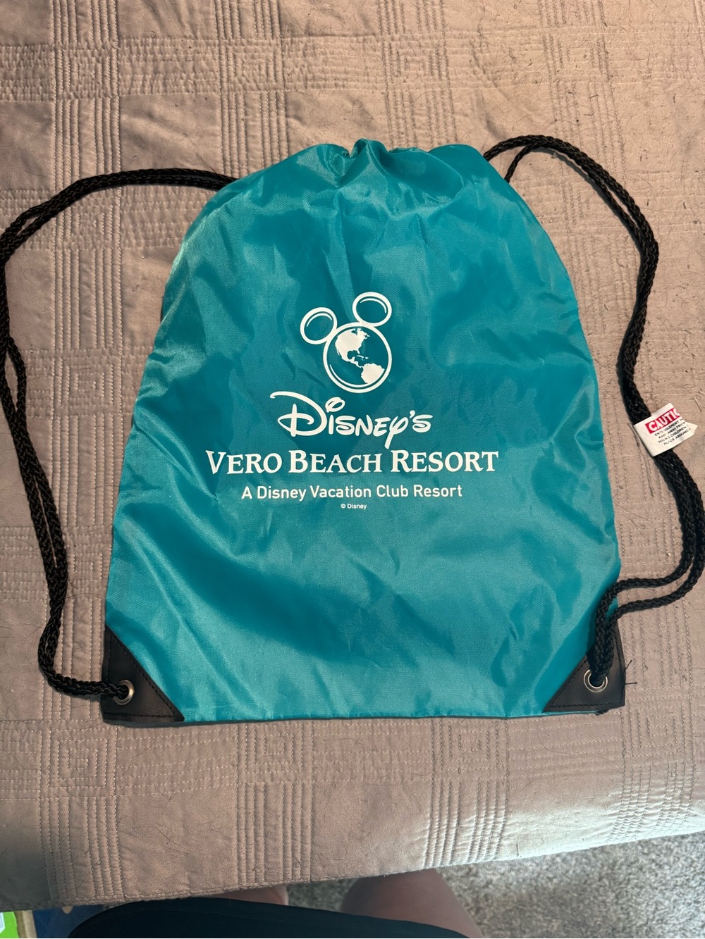 Disney Teal Drawstring Tote with White Vero Beach Resort Logo